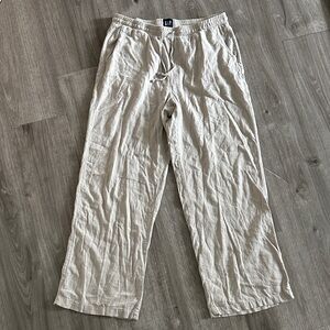 GAP Light Beige Women's Drawstring Linen-Blend Joggers